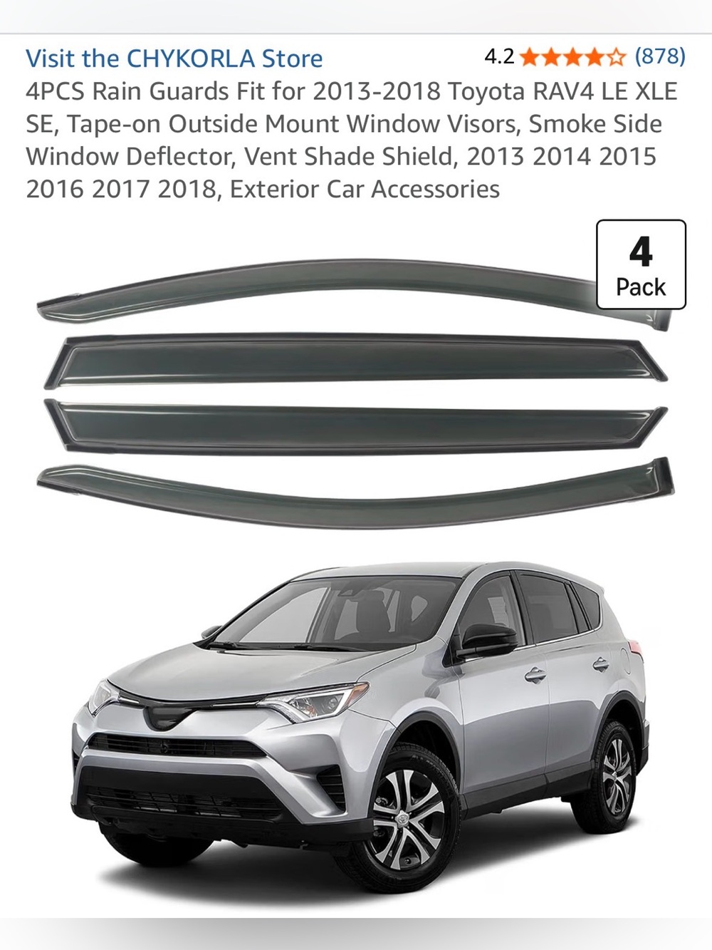 4-Pack Smoke Window Visors for Toyota RAV4 (2013-2018) - New in box!